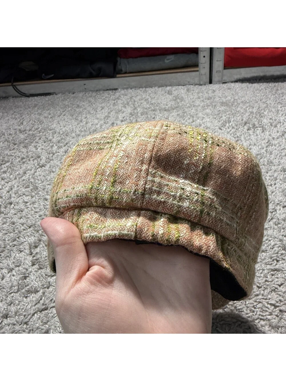 Vintage Y2K Laplein New York Plaid Wool Newsboy Cap Pink Plaid Women’s